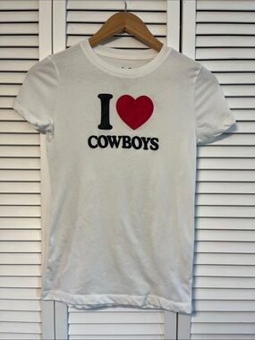 Free State White Tee with Red Heart and Black Cowboys Text
